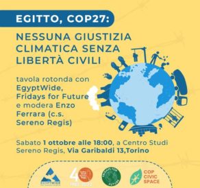 In collaboration with Fridays For Future Italia and the Centro Studi Sereno Regis movement we will be in Turin to talk about the mobilization of Egyptian civil society ahead of the COP27 in Sharm el Sheikh.